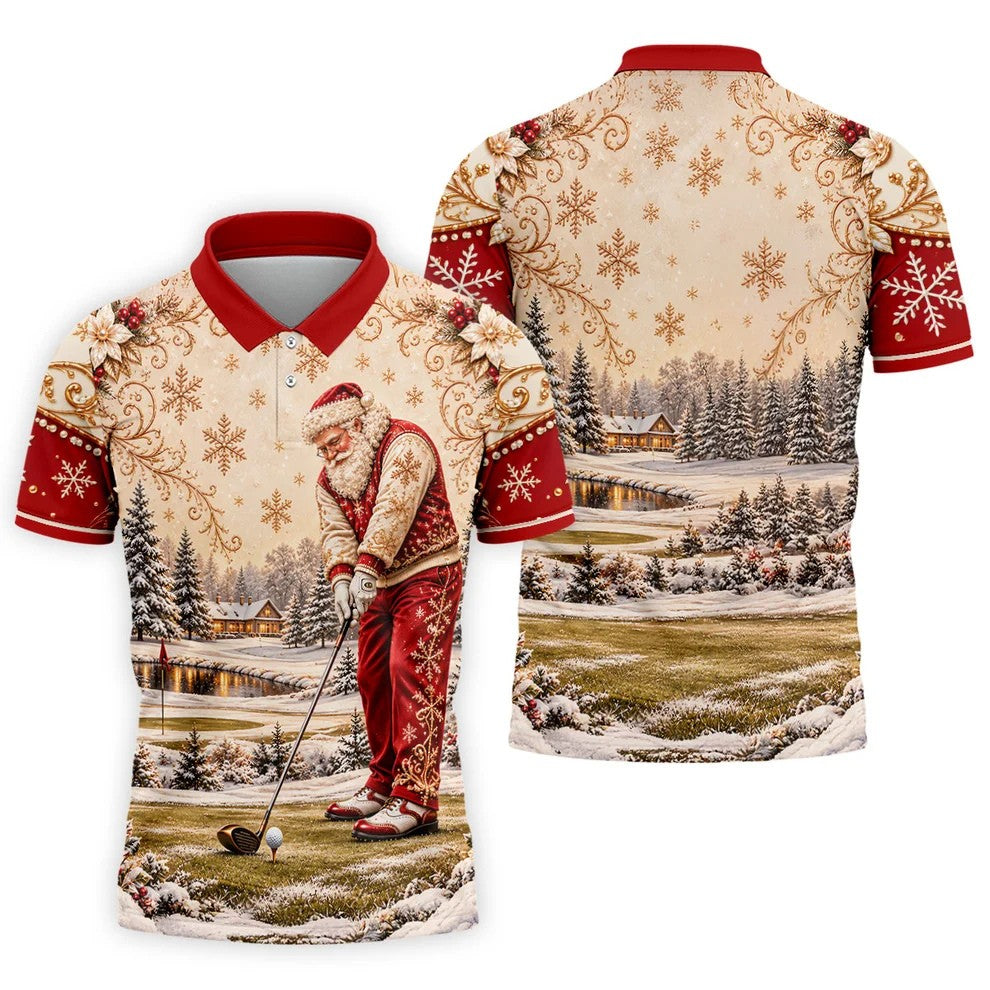 Vintage Santa Winter Christmas Golf Shirt, Golf Gifts For Men, Mens Golf Apparel