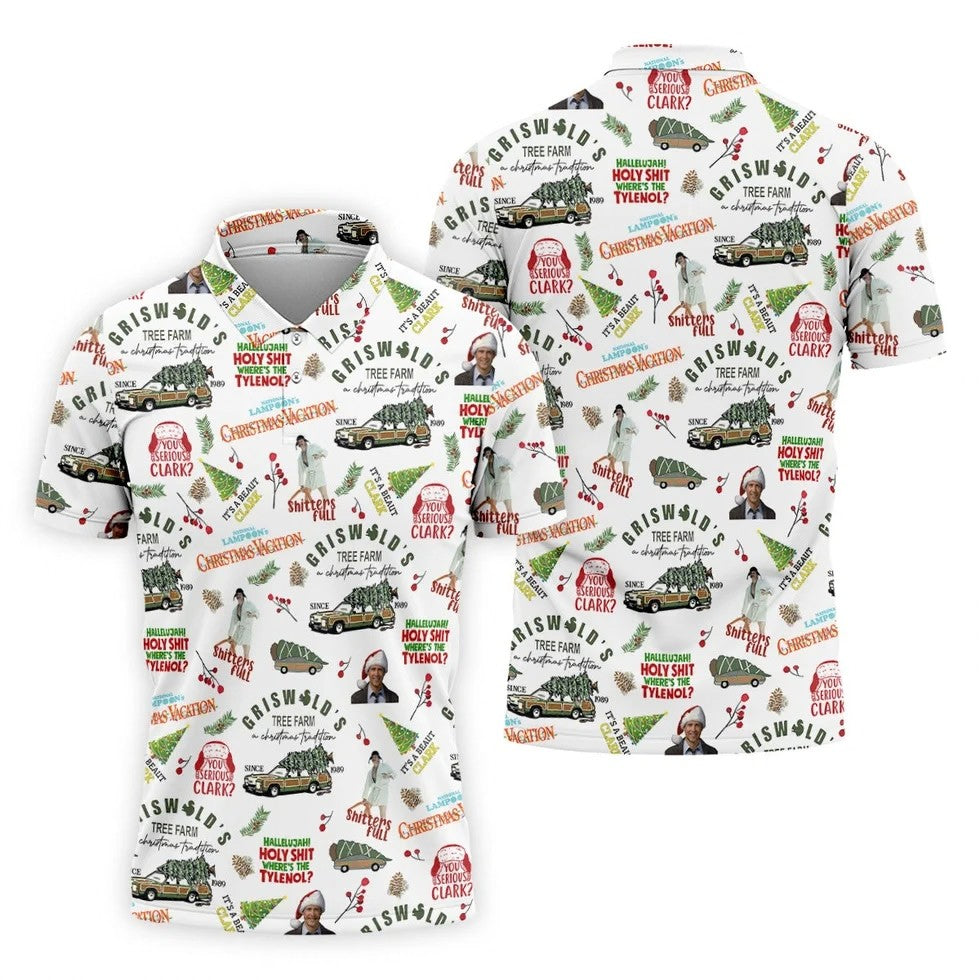 Tree Farm Christmas Golf Shirt, White Polo Shirt ??ns, Fun Golf Shirts For Men, Golf Gift For Men