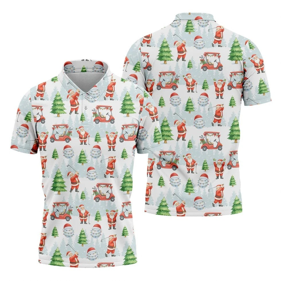 Santa Claus Golf Pose Men's Funny Golf Shirts, Men's White Polo, Christmas Golf Shirt, Golf Gift Christmas