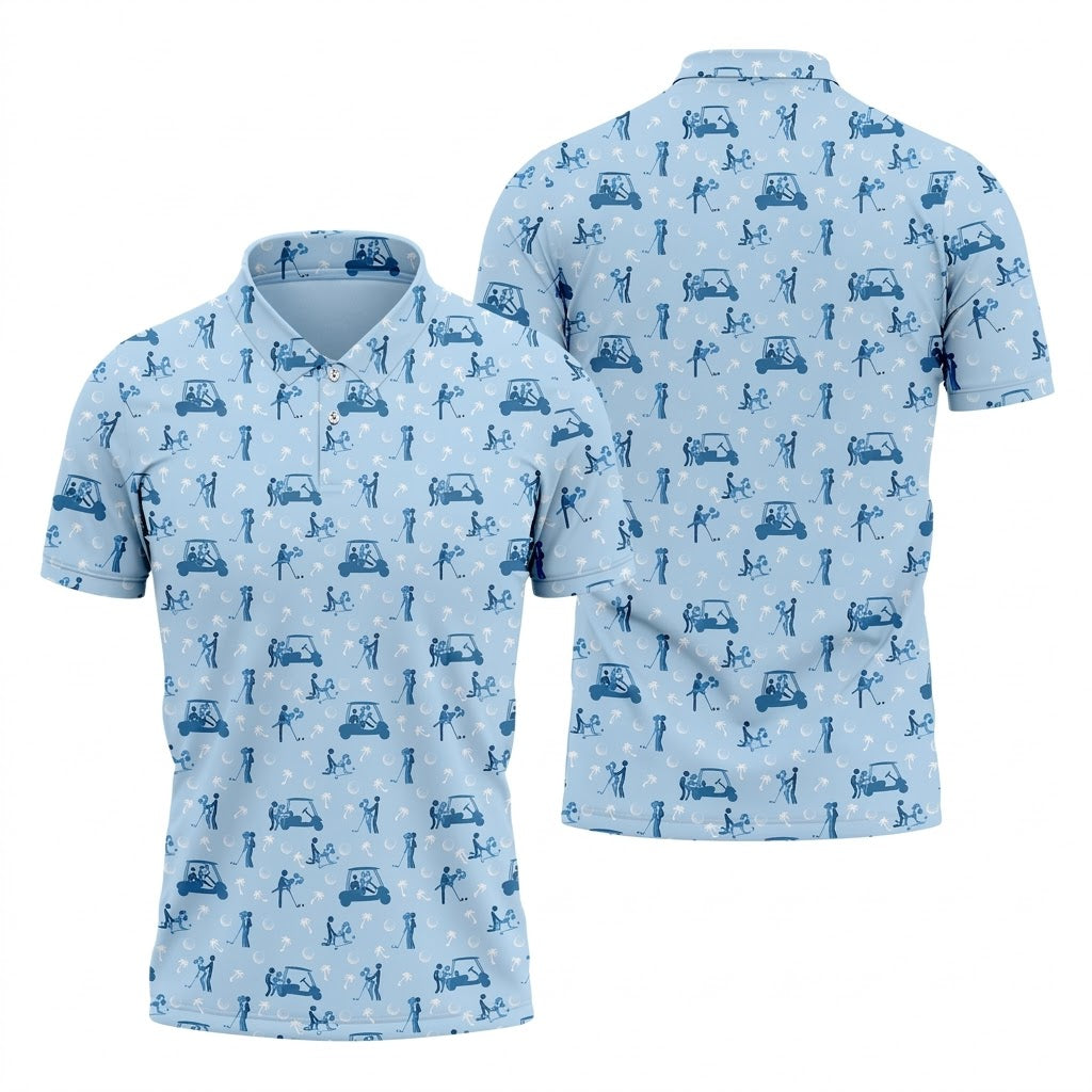 Naughty Couple Stick Figure Blue Funny Golf Shirt, Adult Humor Polo ShirtFor Men, Golf Shirts For Men