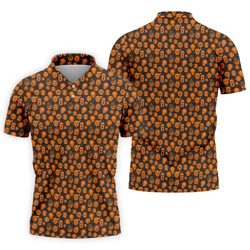 Halloween Horror Character Pumpkin Pattern Golf Shirt, Mens Golf Polo, Hawaiian Golf Shirt