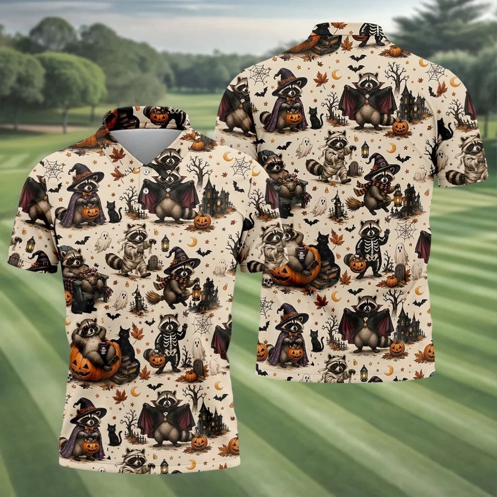 Jimothy Raccoon Costume Halloween Golf Polo Shirt, Golf Clothing, Mens Golf Shirt