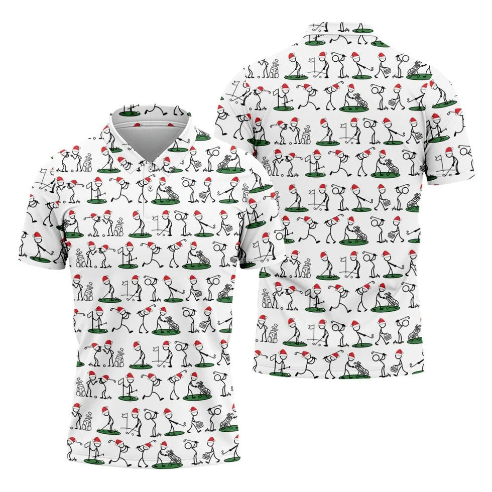 Funny Stickman Golf Pose Christmas Golf Shirt, Unique Gift For Golfer, Polo Shirts For Men