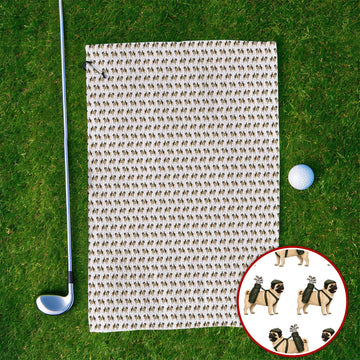 Pug Pattern Golf Towel, Funny Pug Golf Towels, Dog Lover Golf Gift