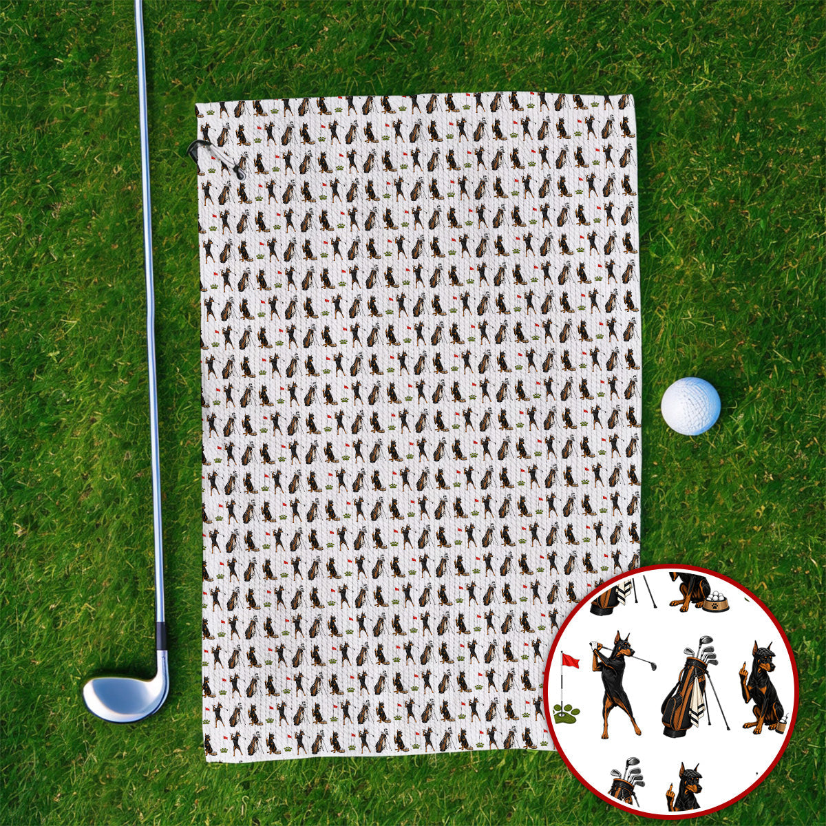 Doberman Golf Towel, Funny Doberman Pattern Golf Towels, Dog Lover Golf Gift