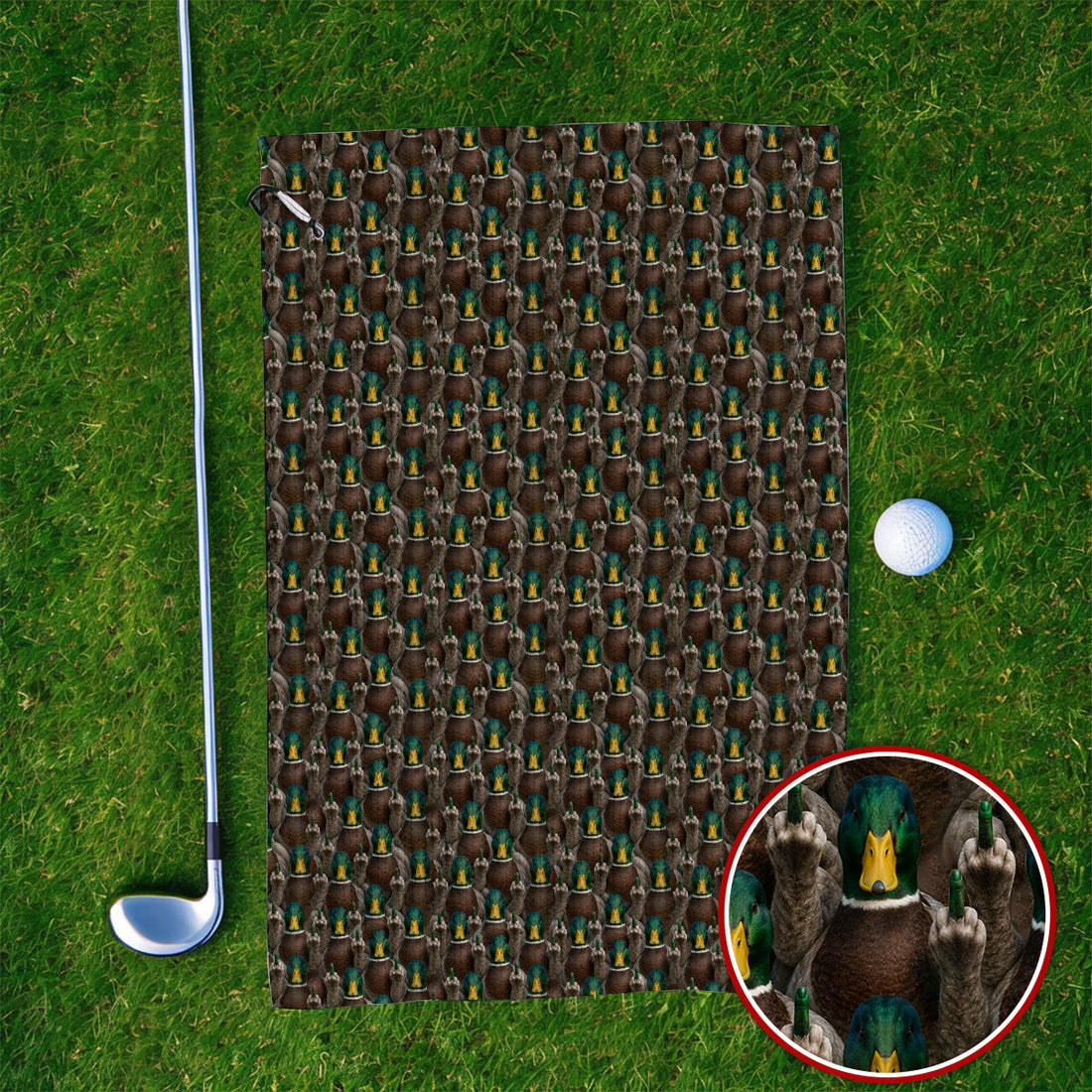 Funny Mallard Duck Pattern Towels, Rebel Duck Hunting Golf Towel, Golf Gift For Golfer