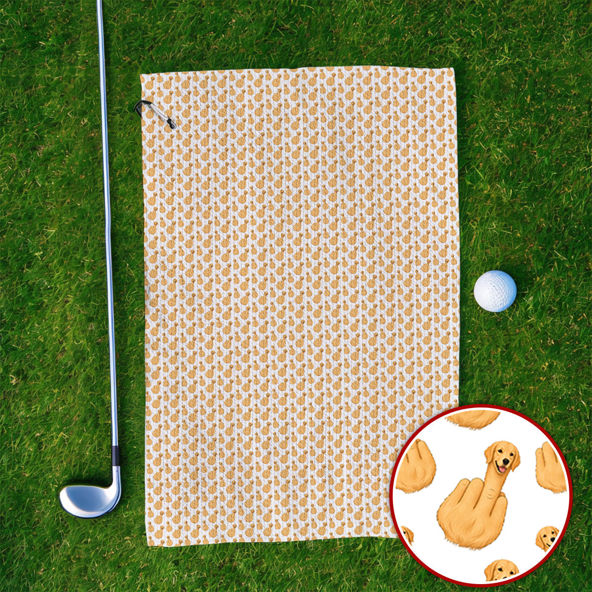 Golden Retriever Middle Finger Golf Towel, Funny Dog Pattern Golf Towels, Crazy Golf Gift For Golfer