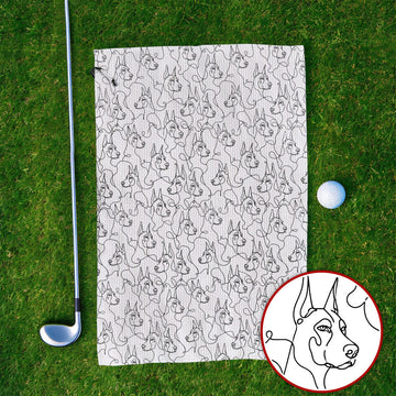 Doberman Line Art Golf Towel, Minimalist Doberman Pattern Golf Towles, Dog Lover Golf Gift