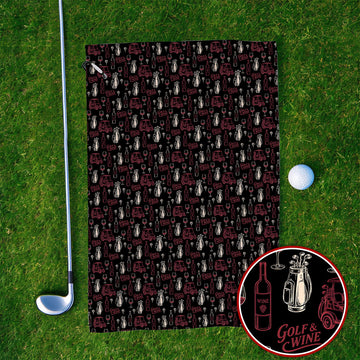 Funny Golf & Wine Pattern Golf Towels, Funny Golf Towel For Wine Lover, Golf Gift For Golfer