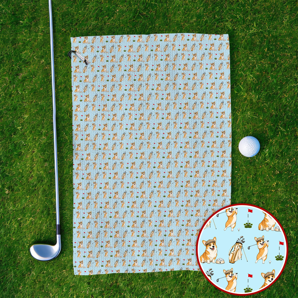 Funny Corgi Golf Towel, Corgi Pattern Golf Towels, Dog Lover Golf Gift