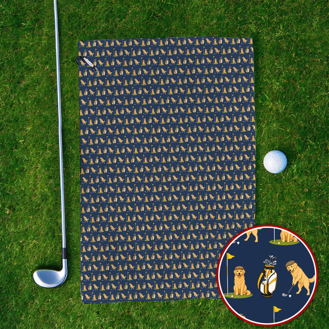 Golden Retriever Pattern Golf Towel, Funny Dog Golf Towels, Crazy Golf Gift For Golfer