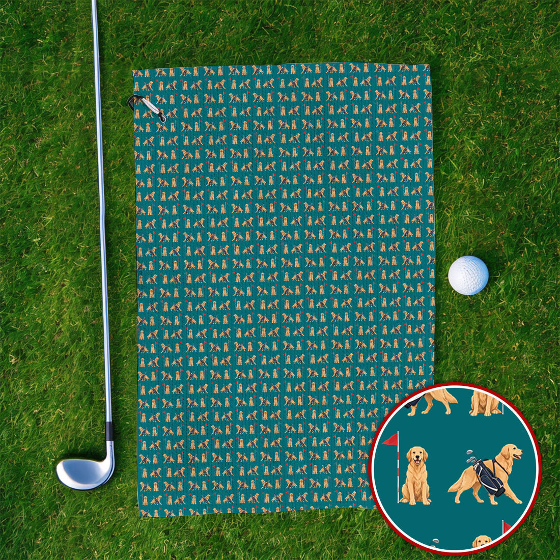 Funny Golden Retriever Golf Towel, Golden Retriever Pattern Golf Towels, Dog Lover Golf Shirt