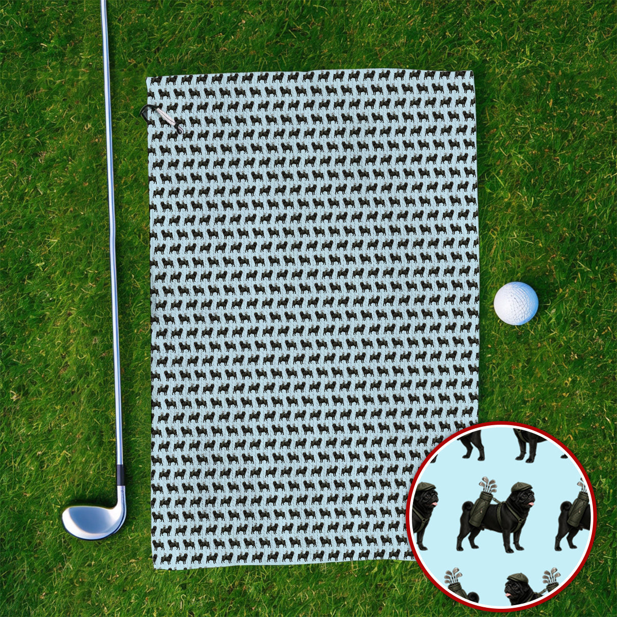 Black Pug Pattern Golf Towels, Funny Pug Golf Towel, Golf Gift For Golfer