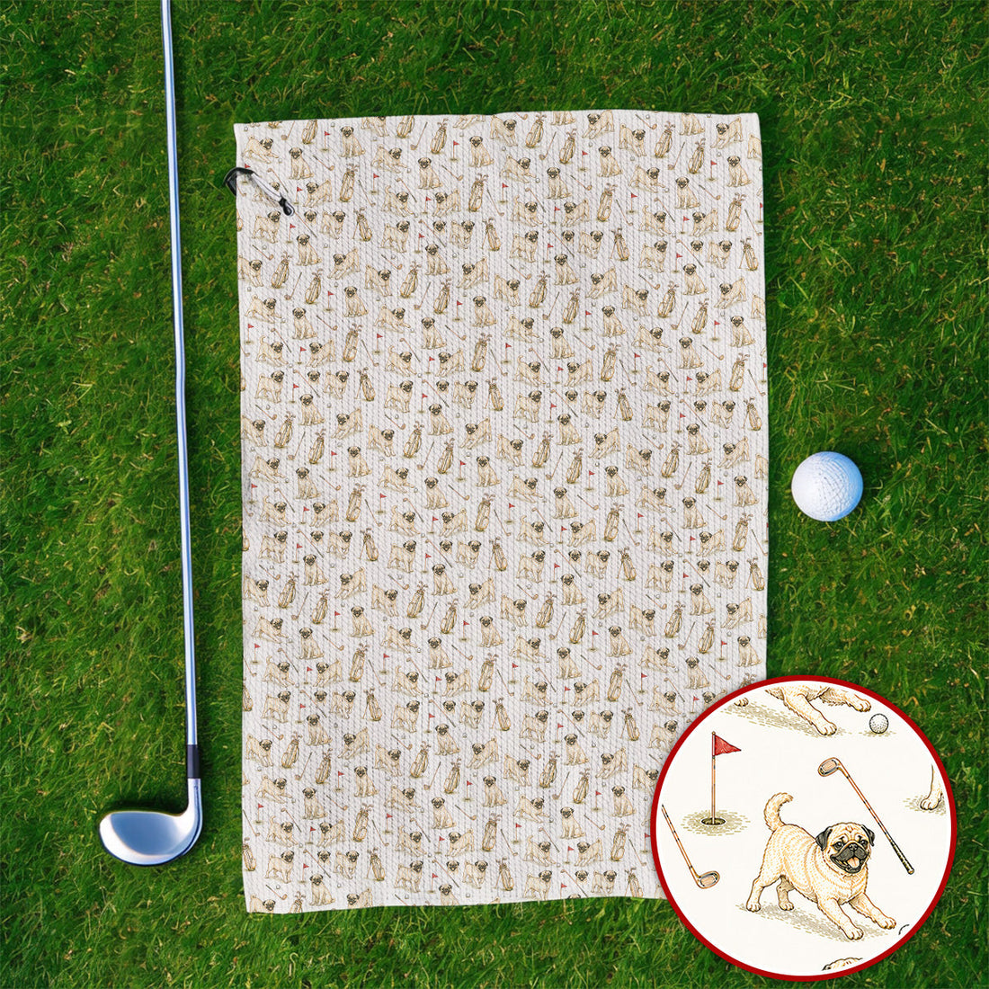 Funny Pug Golf Towel, Pug Pattern Golf Towels, Crazy Golf Gift For Golfer