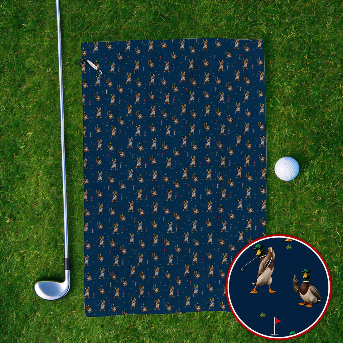 Funny Mallard Duck Golf Towel, Waterfowl Golf Pattern Towels, Gift For Duck Hunting & Golf Lovers