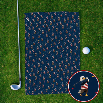 Patriotic Bald Eagle Golf Towels, American Flag Eagle Pattern Golf Towel, USA Golf Gift For Golfer