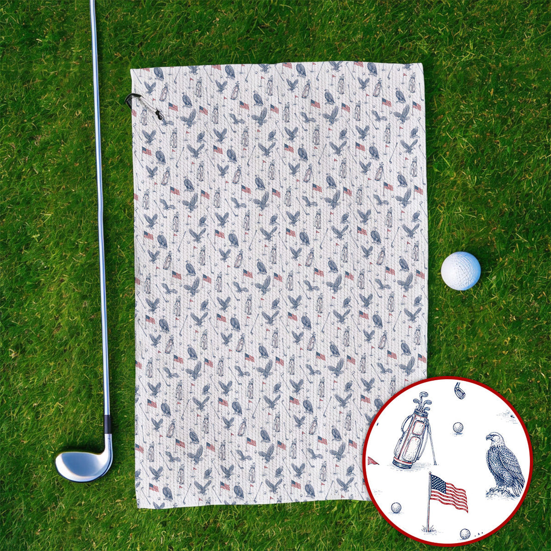 Patriotic Eagle Golf Towel, American Flag Pattern Golf Towels, USA Independence Golf Apparel