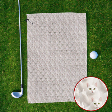 White Cat Pattern Golf Towels, Crazy Cat Lover Golf Towel, Funny Golf Gift For Cat Mom