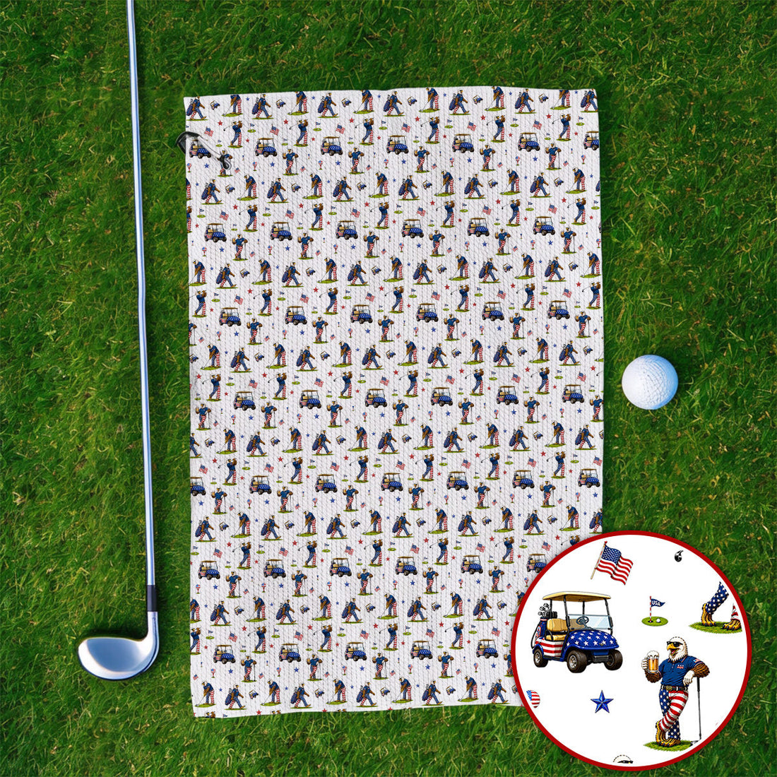 Patriotic Eagle Golf Towel, USA Flag Pattern Golf Towels, Funny Golf Gift For Golfer