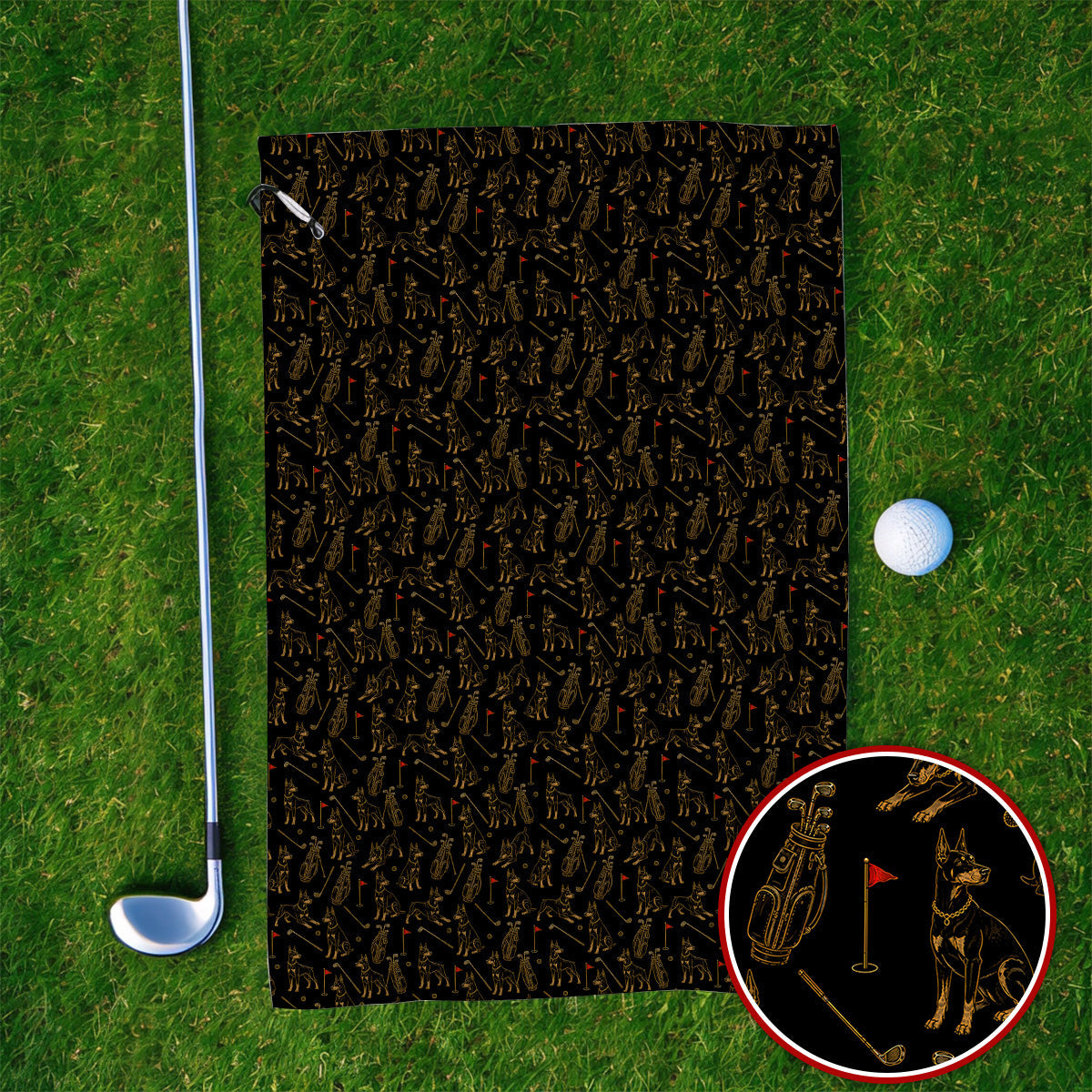 Crazy Doberman Golf Towel, Doberman Pattern Golf Towels, Golf Gift For Golfer