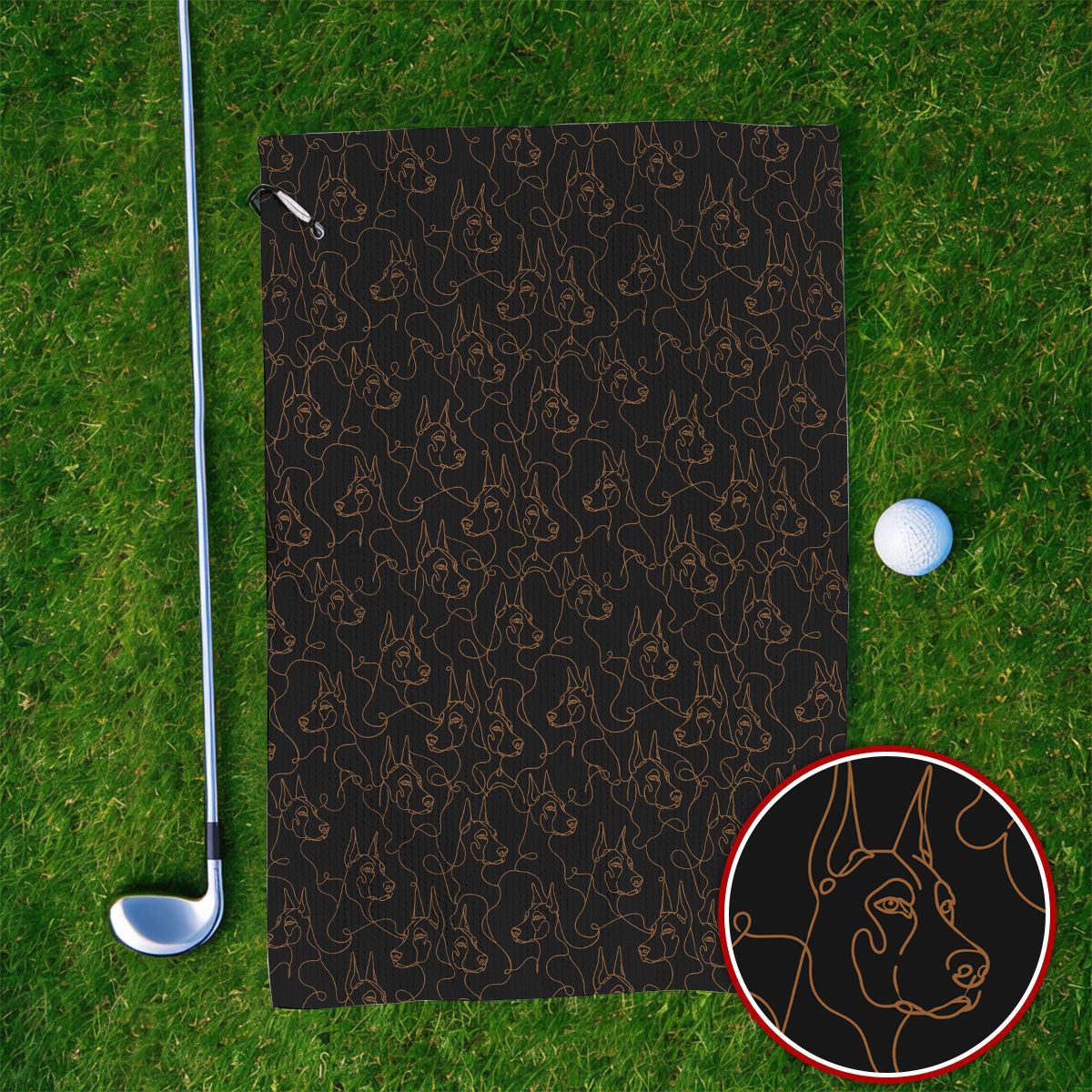 Doberman Line Art Golf Towel, Minimalist Doberman Pattern Golf Towles, Dog Lover Golf Gift