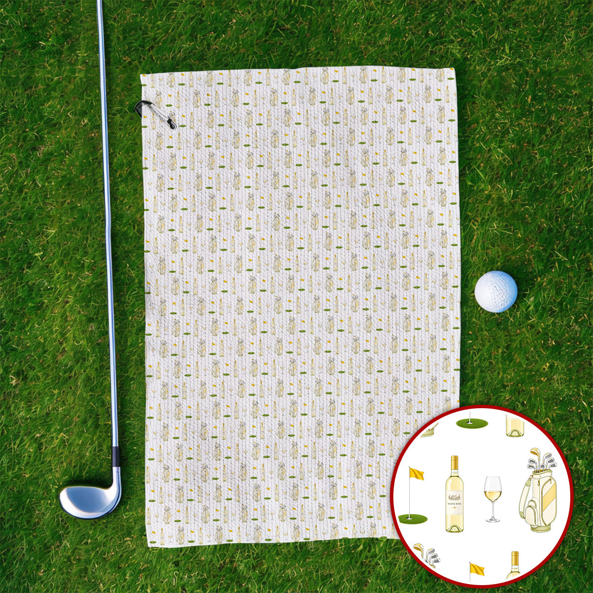 White Wine Pattern Golf Towels, Elegant Winery Golf Towel, Wine Golf Gift For Golfer