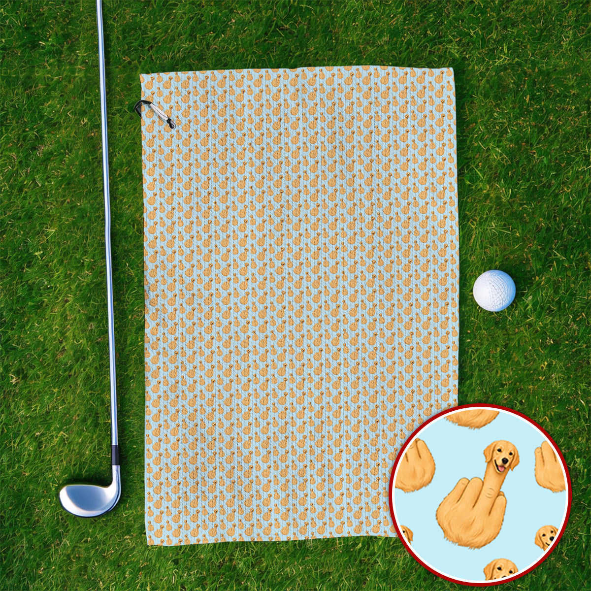 Golden Retriever Middle Finger Golf Towel, Funny Dog Pattern Golf Towels, Crazy Golf Gift For Golfer