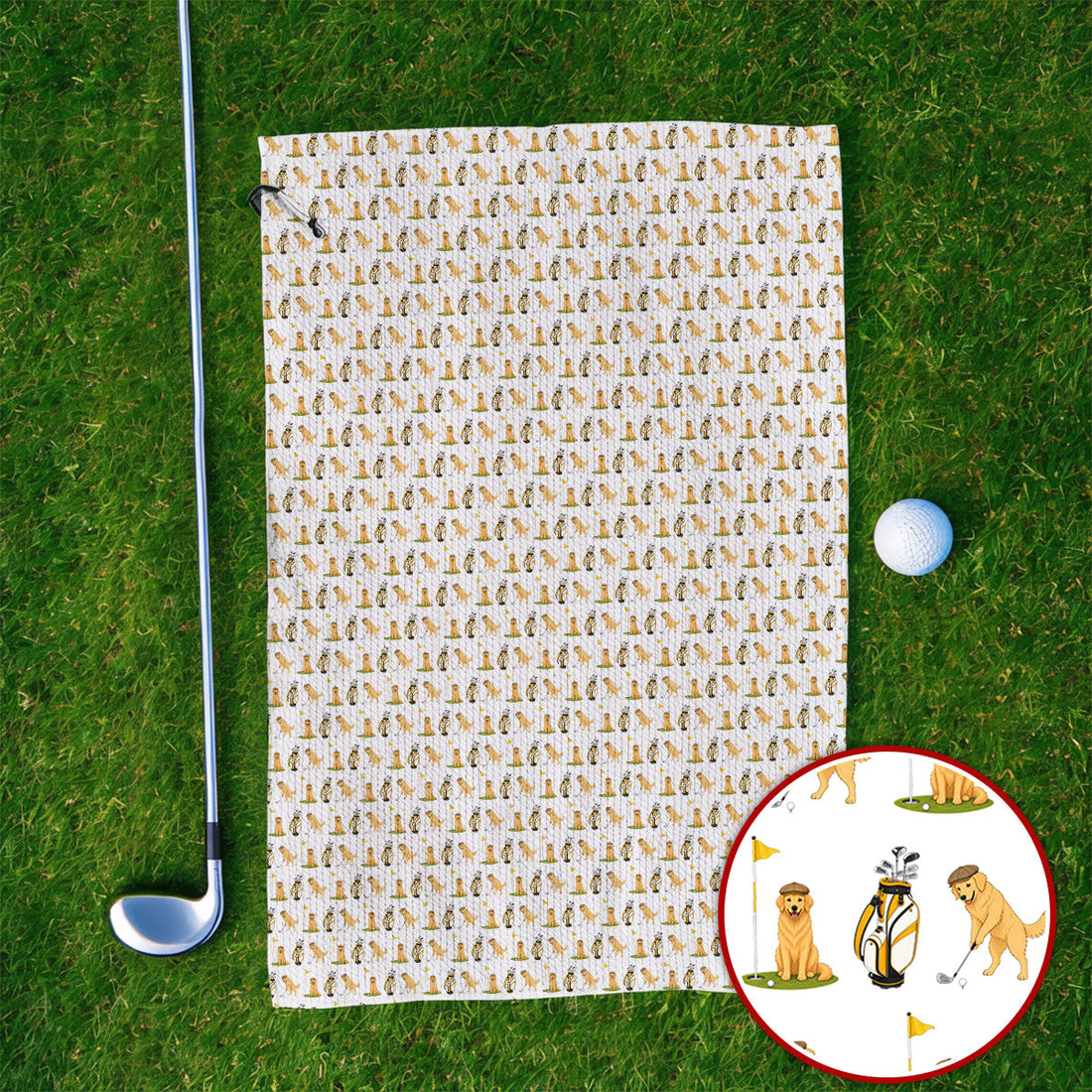 Golden Retriever Pattern Golf Towel, Funny Dog Golf Towels, Crazy Golf Gift For Golfer