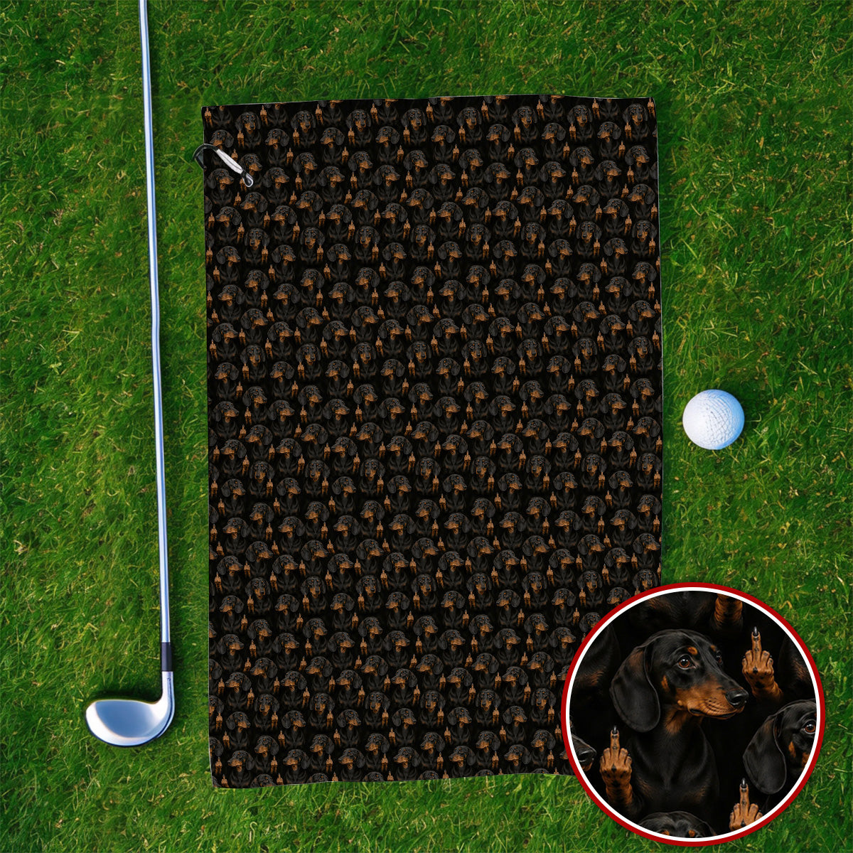 Funny Dachshund Golf Towels, Wiener Dog Pattern Golf Towel, Crazy Dog Dad Golf Apparel