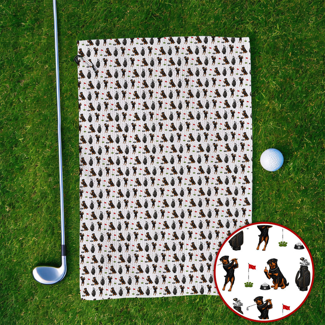 Funny Rottweiler Golf Towels, Rottweiler Pattern Golf Towel, Dog Dad Golf Shirt