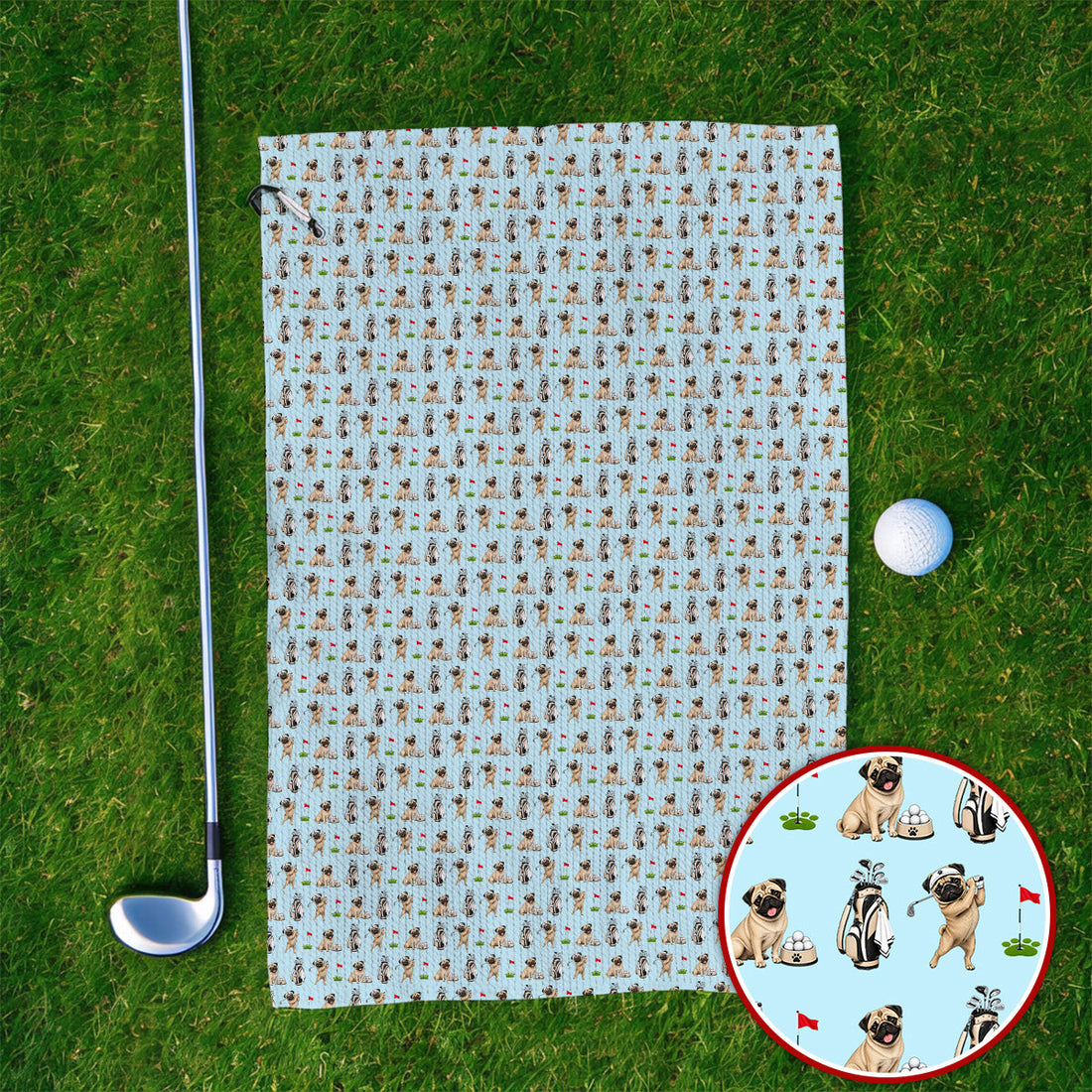 Funny Pug Golf Towel, Pug Pattern Golf Towels, Dog Lover Golf Gift