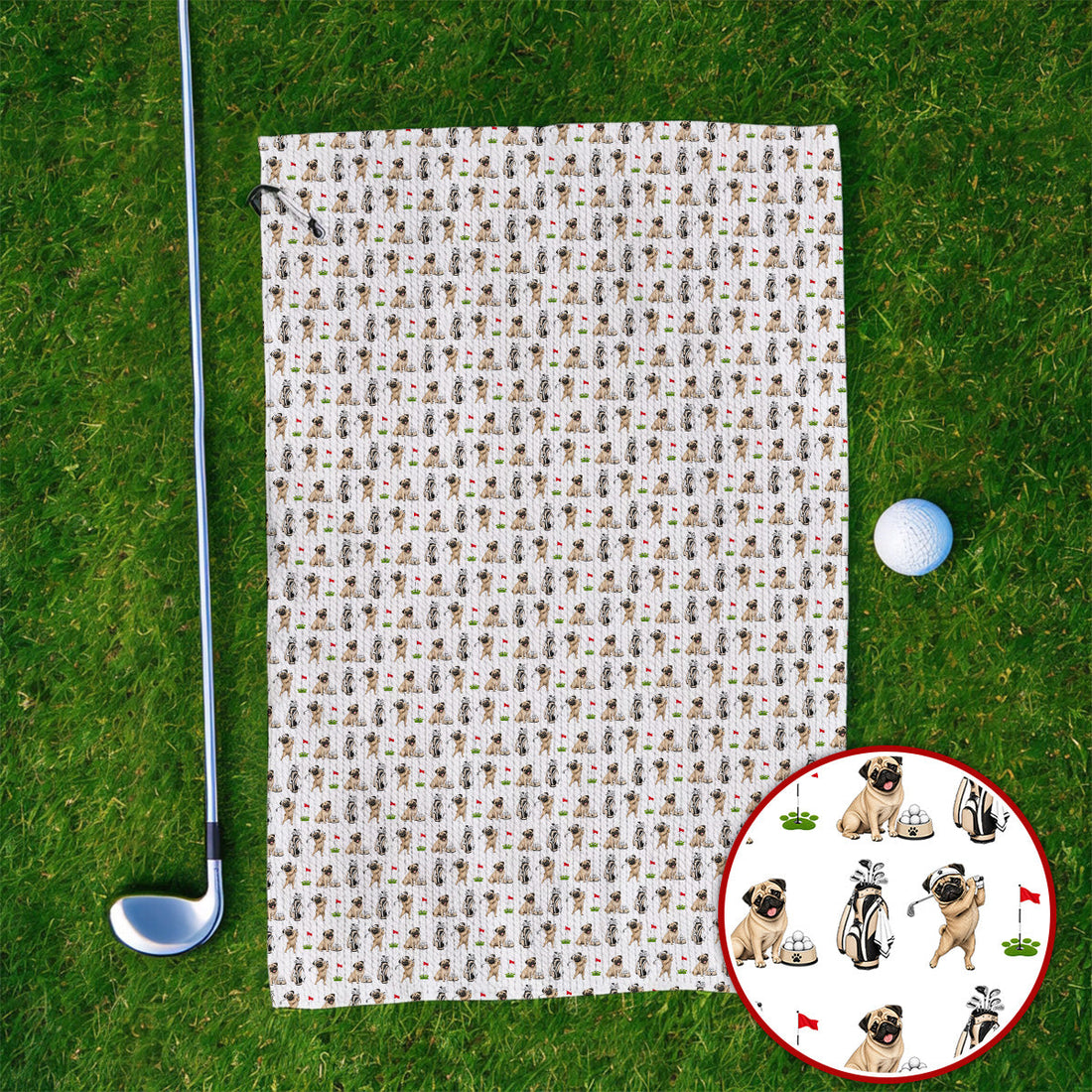 Funny Pug Golf Towel, Pug Pattern Golf Towels, Dog Lover Golf Gift