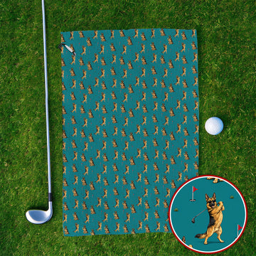 Funny German Shepherd Golf Towels, Dog Lover Pattern Golf Towel, Golf Gift For Golfer