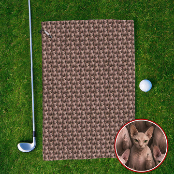 Funny Sphynx Cat Golf Towel, Hairless Cat Pattern Golf Towels, Crazy Golf Gift For Golfer
