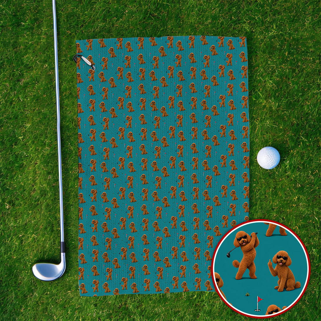 Funny Poodle Pattern Golf Towel, Cool Poodle Dog Golf Towels, Perfect Golf Gift For Golfer