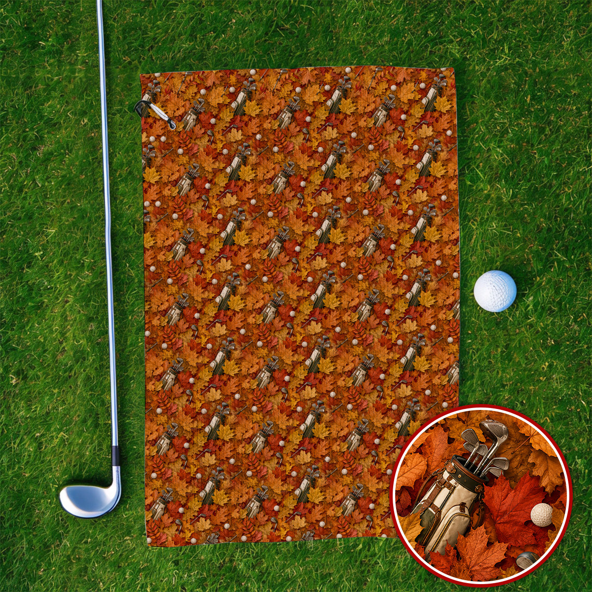 Autumn Golf Towels, Fall Leaves Pattern Golf Towel, Maple Leaf Golf For Golfer