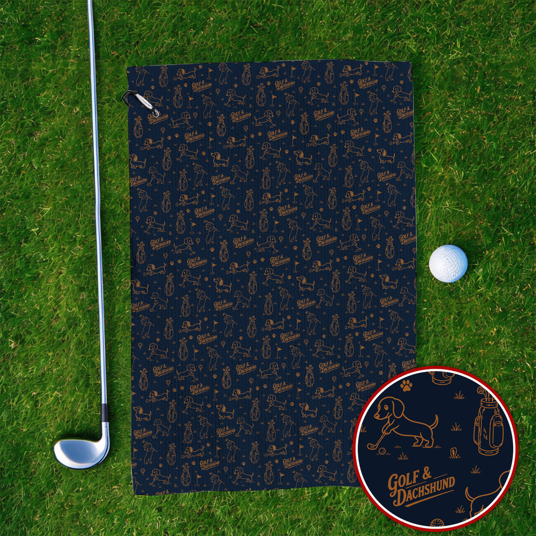 Golf & Dachshund Pattern Towels, Wiener Dog Golf Towel For Golfer, Funny Doxie Lover Gift