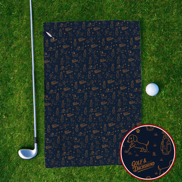 Golf & Dachshund Pattern Towels, Wiener Dog Golf Towel For Golfer, Funny Doxie Lover Gift