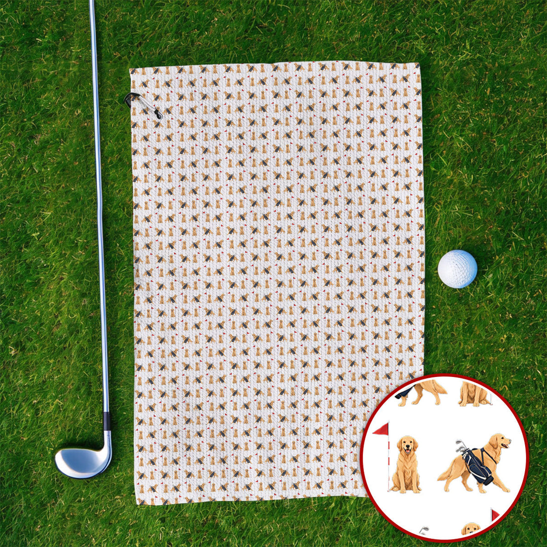 Funny Golden Retriever Golf Towel, Golden Retriever Pattern Golf Towels, Dog Lover Golf Shirt