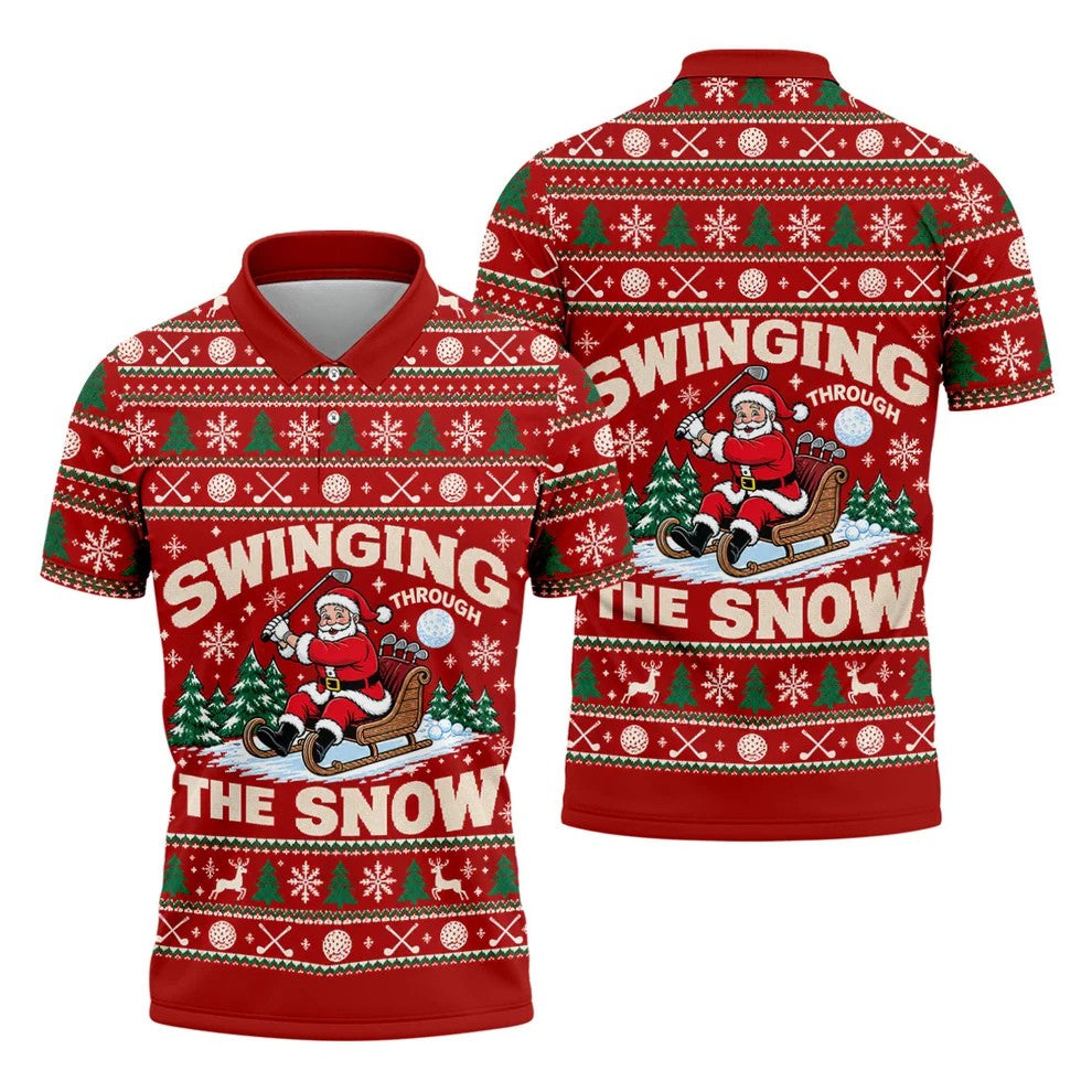 Swinging In The Snow Christmas Golf Shirt, Mens Golf Polo, Funny Mens Golf Shirts