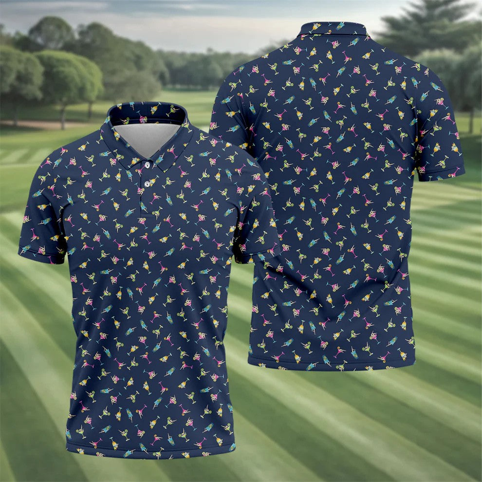 Tropical Cocktail Pinup Pattern Golf Shirt, Mens Golf Apparel, Golf Shirts For Men