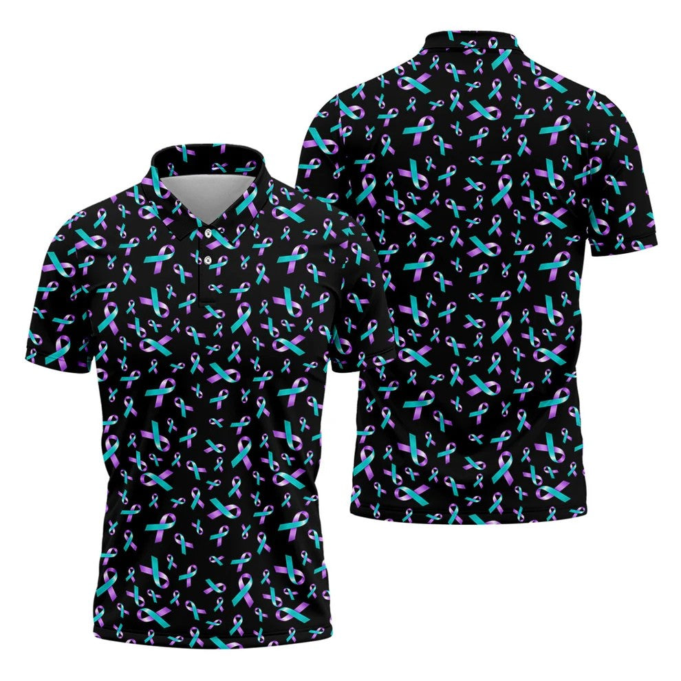 Suicide Prevention Awareness Ribbon Pattern Golf Polo Shirt, Mens Golf Polo, Golf Apparel For Men