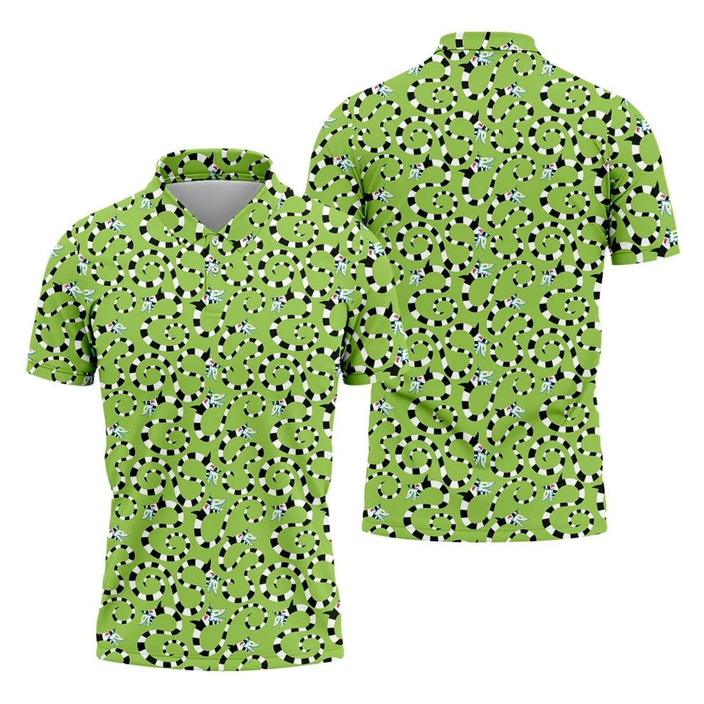 Striped Horror Creature Golf Polo Shirt, Golf Shirts For Men, Halloween Shirts For Men