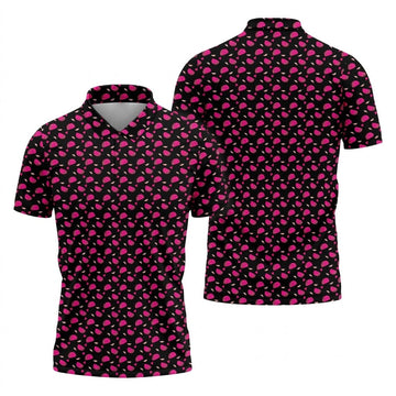 The Pink Taco Seamless Pattern Black Golf Shirt, Golf Tops For Men, Tacos Lover Golf Gift For Men
