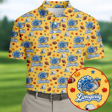 Lionsgiving Thanksgiving Golf Shirt, Golf Shirts For Men, Mens Holiday Golf Shirts