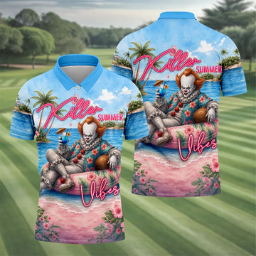 Killer Summer Vibes Scary Clown Golf Polo Shirt, Men's Golf Shirt, Printed Golf Shirts