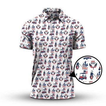 USA Golf Shirts, American Golf Shirt For Men, Pattern Golf Gift For Golfers