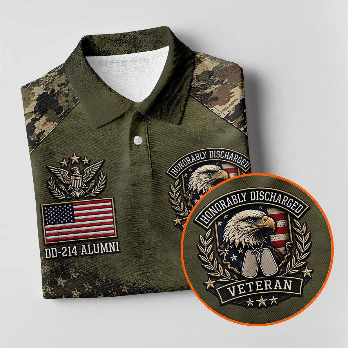 DD-214 Honorably Discharged Camo Polo Shirt, Womens Golf Polo, Veterans Day Shirt