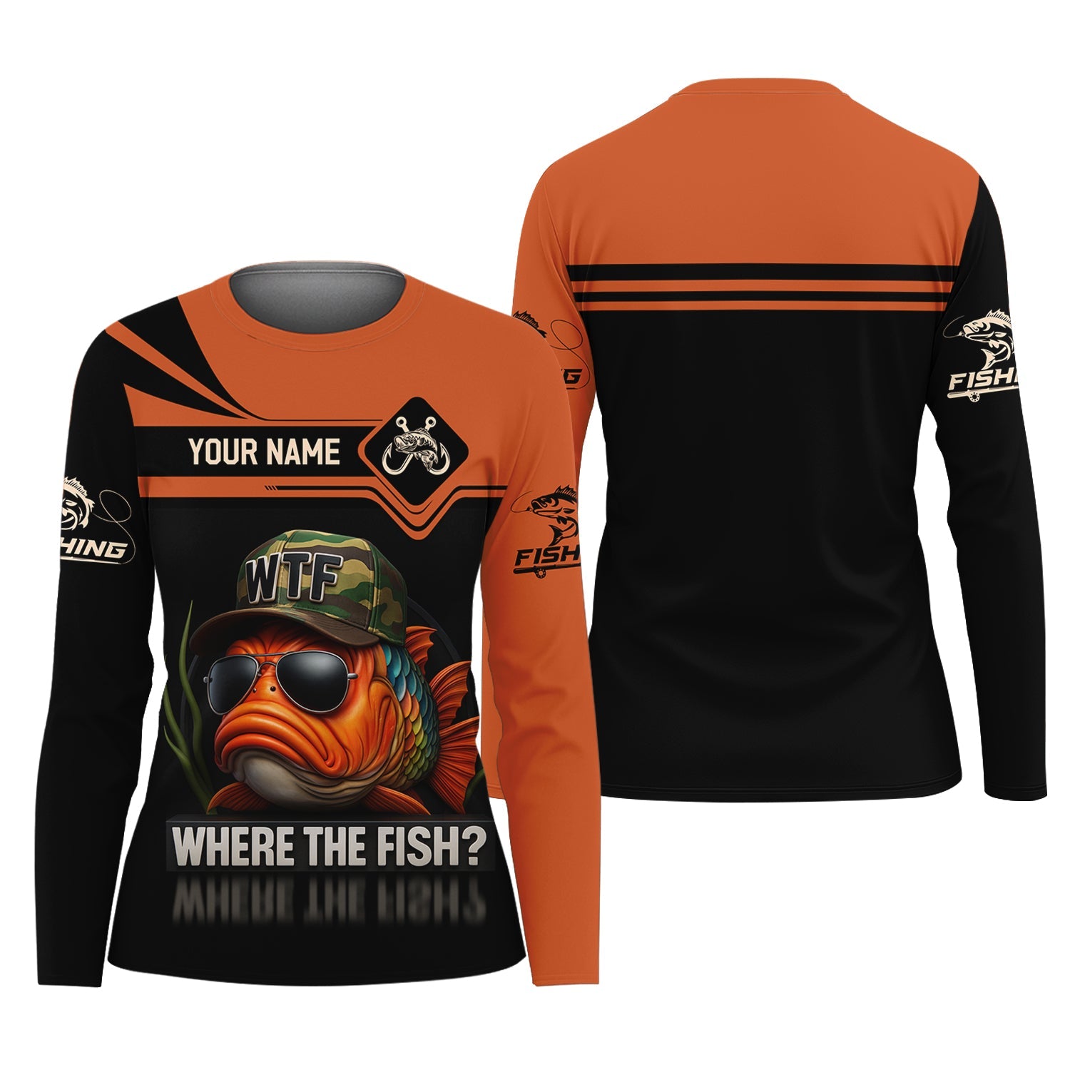 WTF Where The Fish Camo Tournament Fishing Shirts, Funny Fishing Shirt, Women SPF Shirt, Women Fishing Shirt