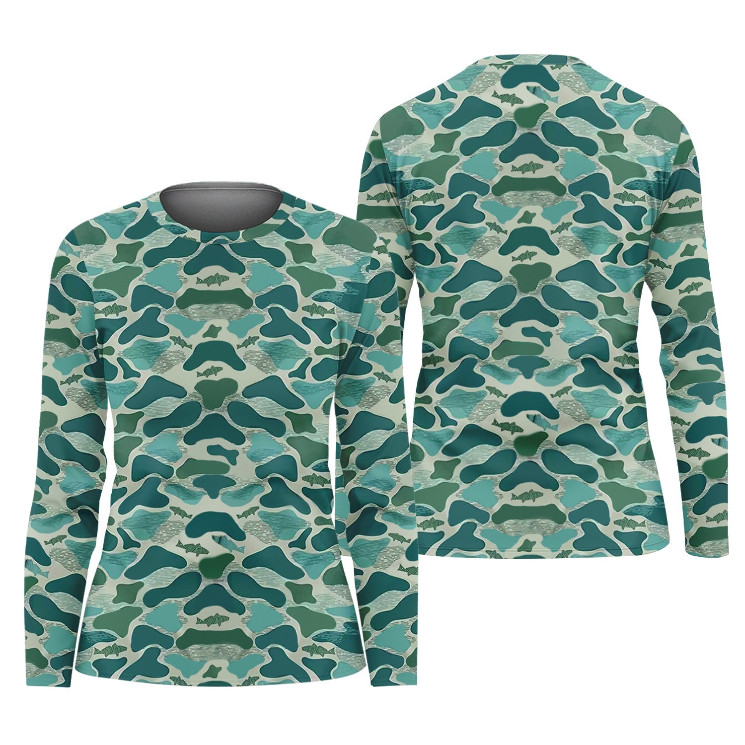 Green Camo Performance Fishing Shirts, Fishing Shirt For Women, SPF Long Sleeve Shirts Womens